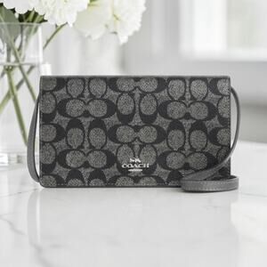Coach Anna Foldover Clutch Crossbody Bag In Signature Canvas CX593 in Gunmetal